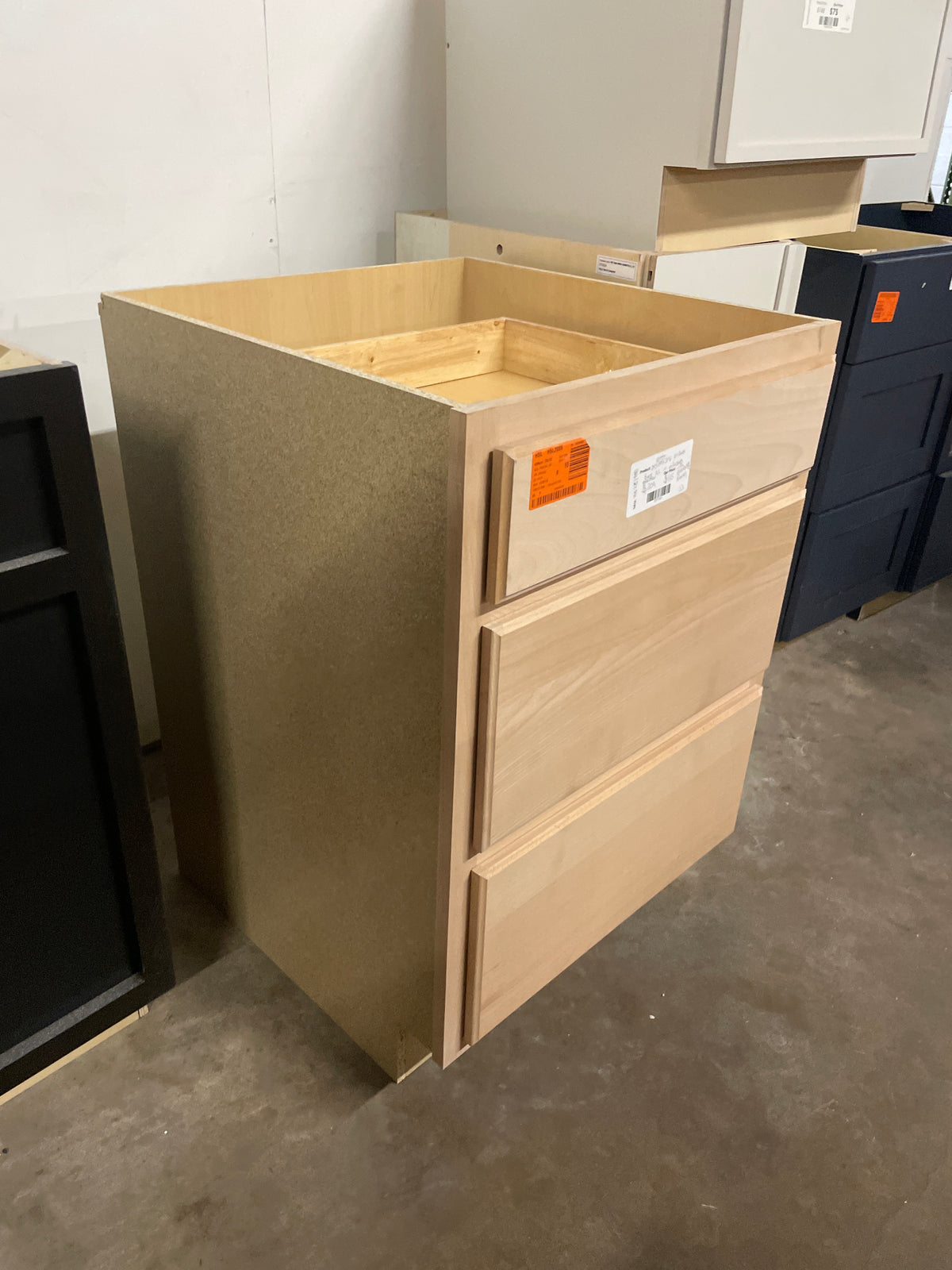 24 in. W x 24 in. D x 34.5 in. H Assembled Drawer Base Kitchen Cabinet in Unfinished with Recessed Panel