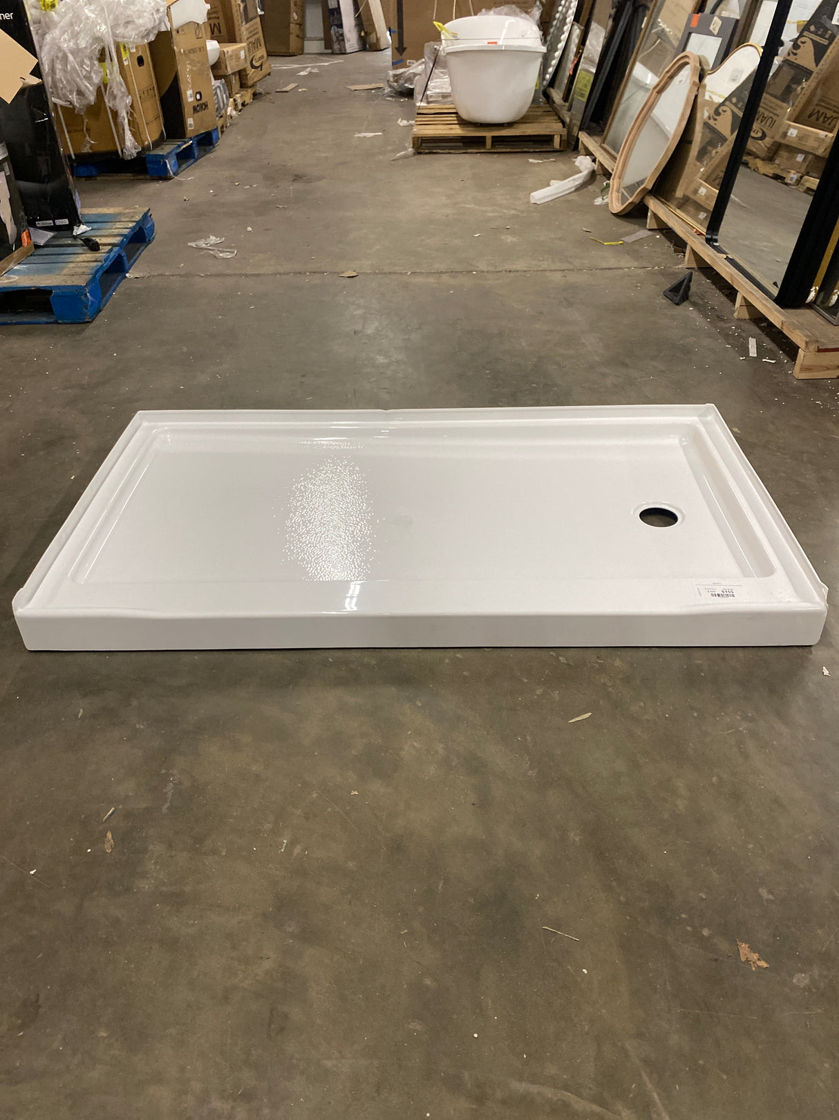 ShowerCast 60 in. x 30 in. Single Threshold Shower Pan in White with Modern Square Chrome Shower Drain Cover Right Drain