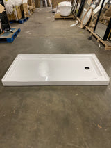 ShowerCast 60 in. x 30 in. Single Threshold Shower Pan in White with Modern Square Chrome Shower Drain Cover Right Drain