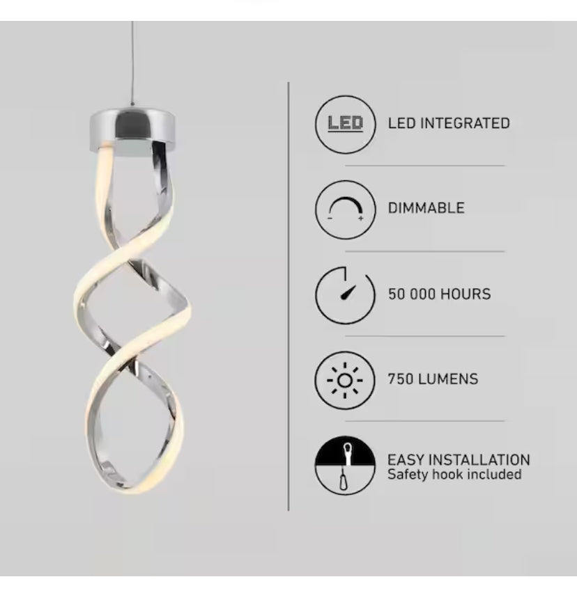Swirl 13-Watt 1 Light Chrome Modern Integrated LED Mini Pendant Light Fixture for Kitchen Island