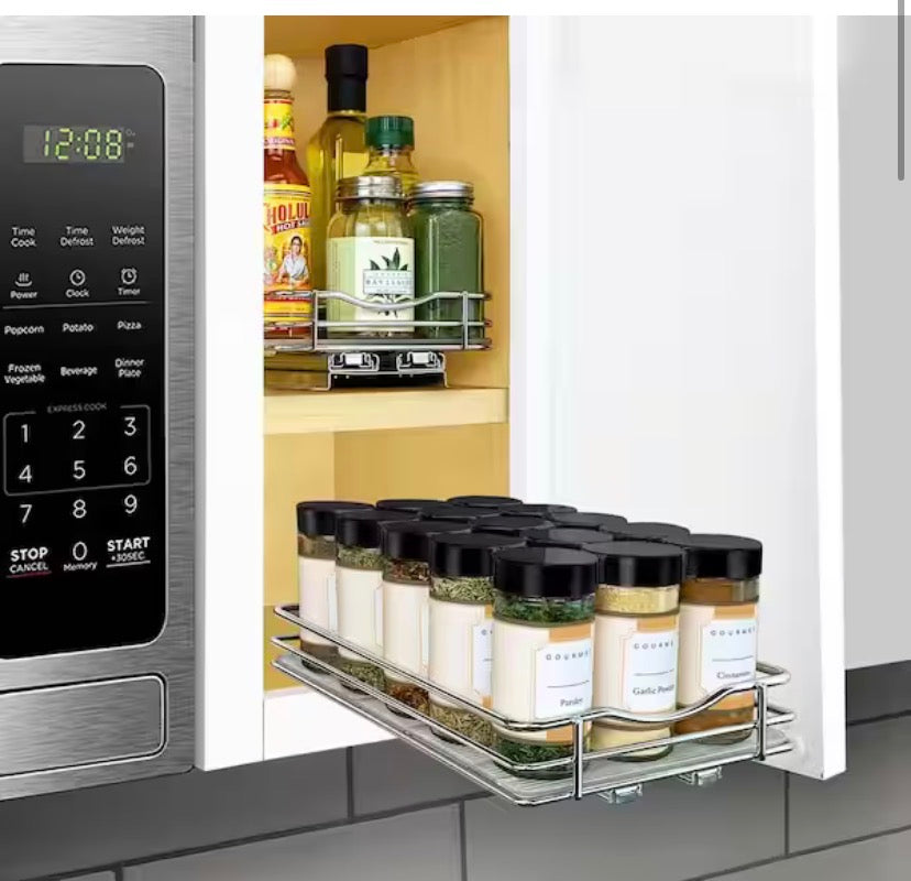 6-1/4 in. Wide Silver Chrome Slide Out Spice Rack Pull Out Cabinet Organizer