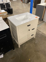 Stanhope 31 in. Single Sink Freestanding Even Better Beige Bath Vanity w/ Crystal White Engineered Stone Top (Assembled)