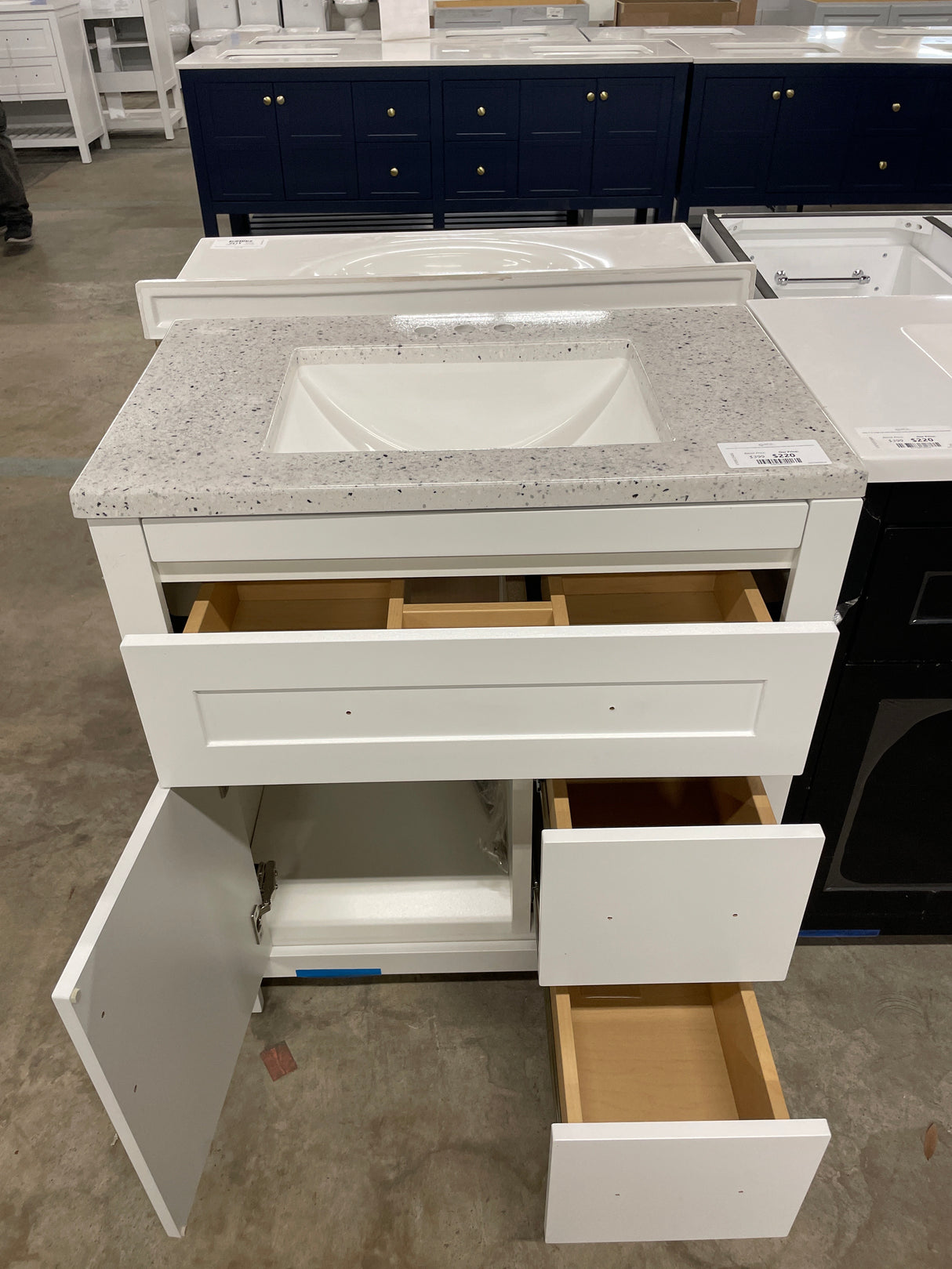 Clady 31 in. W x 19 in. D x 35 in. H Single Sink Freestanding Bath Vanity in White with Silver Ash Cultured Marble Top