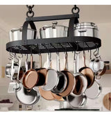 Matte Black Ceiling Oval Pot Rack for Kitchen with 20 S Hooks
