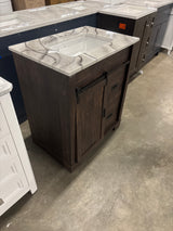 Brindley 30 in W x 20 in D x 35 in H Single Sink Freestanding Vanity in Dark Walnut w/Epoxied/Veined White Engineered Stone Top MM