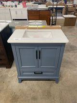 Rawsonville 31 in. Single Sink Freestanding Steel Blue Bath Vanity with White Quartz Top and Backsplash Assembled