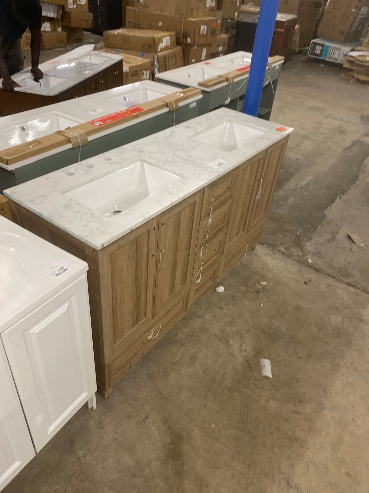 Tobana 60 in. W x 19 in. D x 34 in. H Double Sink Bath Vanity in Weathered Tan with White Engineered Marble Top