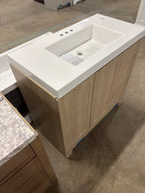 Oakley 37 in. Single Sink Beige Oak Bath Vanity with White Cultured Marble Top (Assembled)