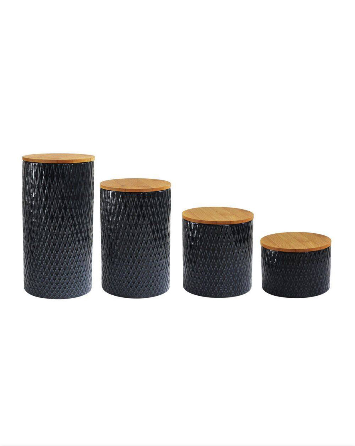 4-Piece Diamond Embossed Stoneware Canister Set with Lids, Navy