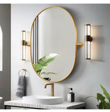 23 in. W x 31 in. H Oval Metal Framed Pivoted Bathroom Wall Vanity Mirror in Gold