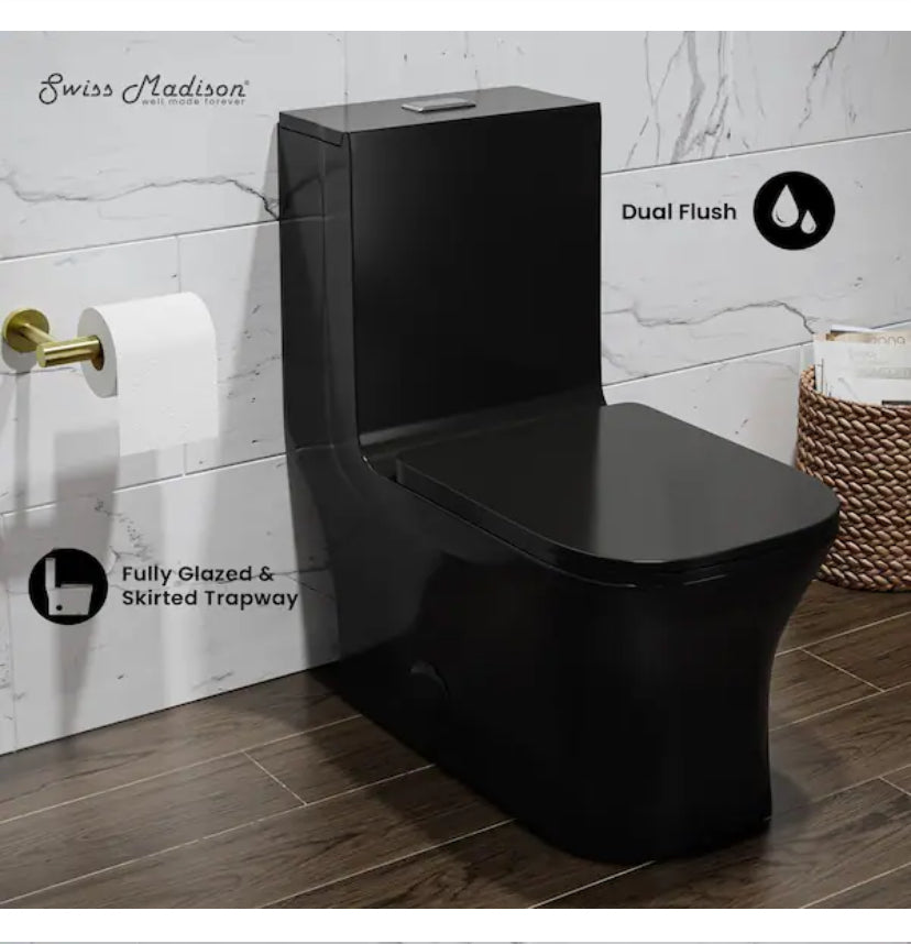 Concorde 1-Piece Square Toilet Dual Flush in Glossy Black 1.1/1.6 gpf