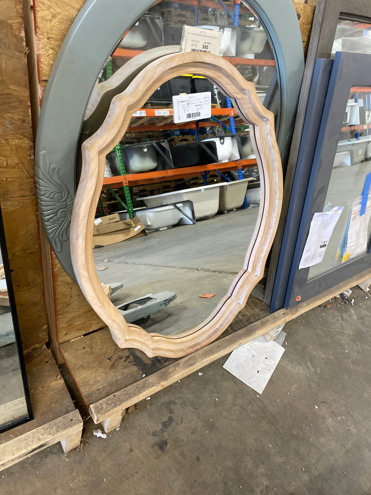 Medium French Country Oval Natural Wood Ornate Framed Mirror (24 in. W x 29 in. H)