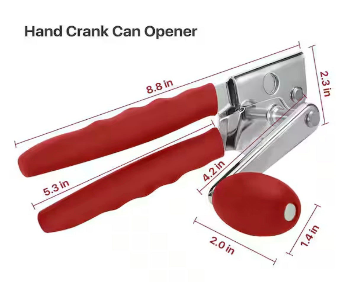 Heavy Duty Hand Crank Red Can Opener Manual with Comfortable Handles, Large Handheld Can Openers for Seniors