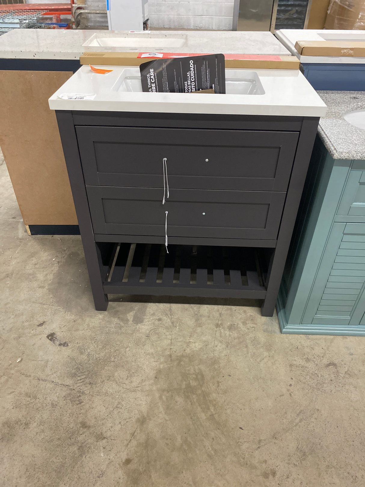 Autumn 30 in. Single Sink Freestanding Gray Bath Vanity with White Engineered Stone Top (Assembled)