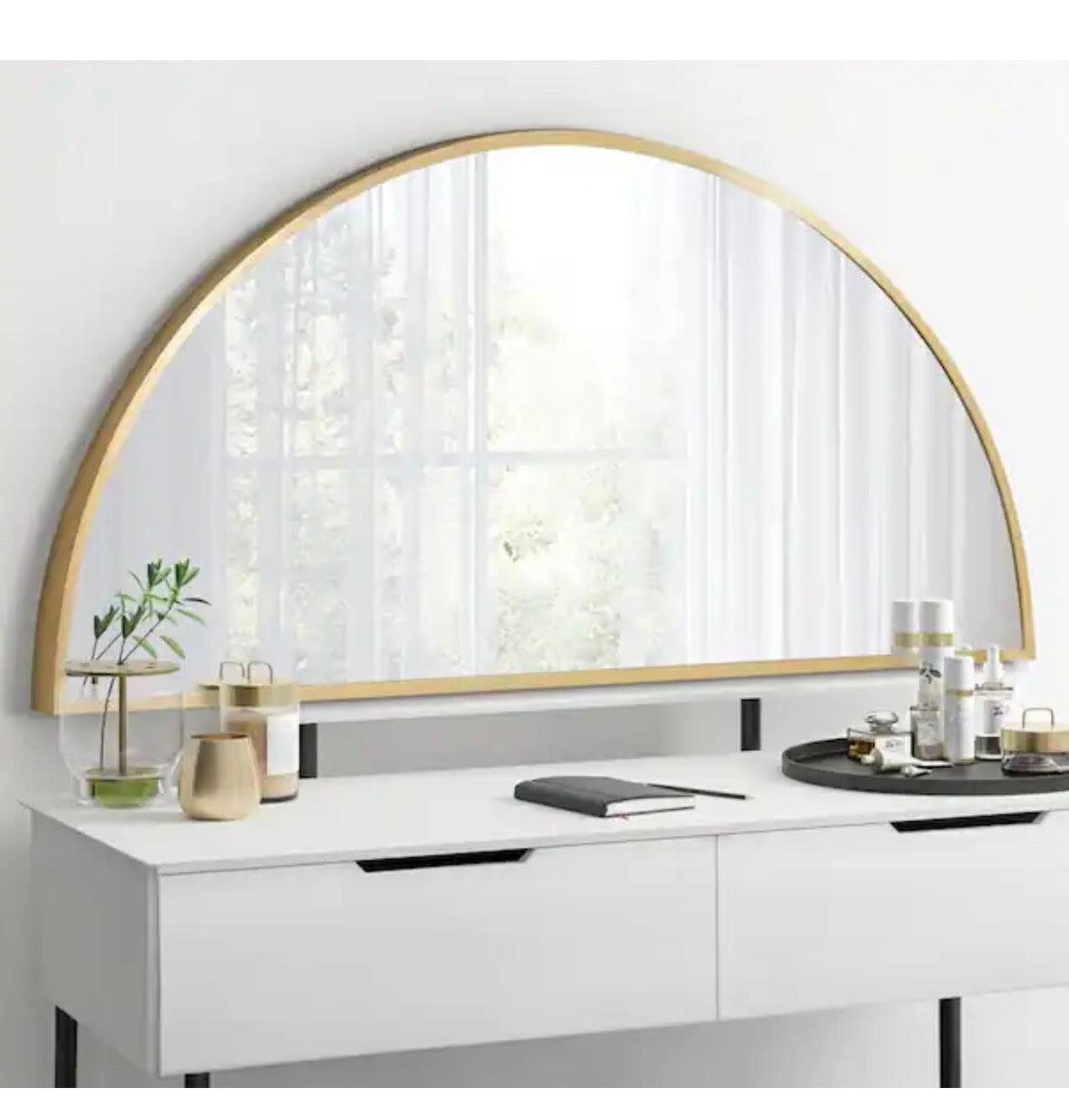 16 in. W x 32 in. H Half Circle Gold Aluminum Alloy Framed Decorative Wall Mirror