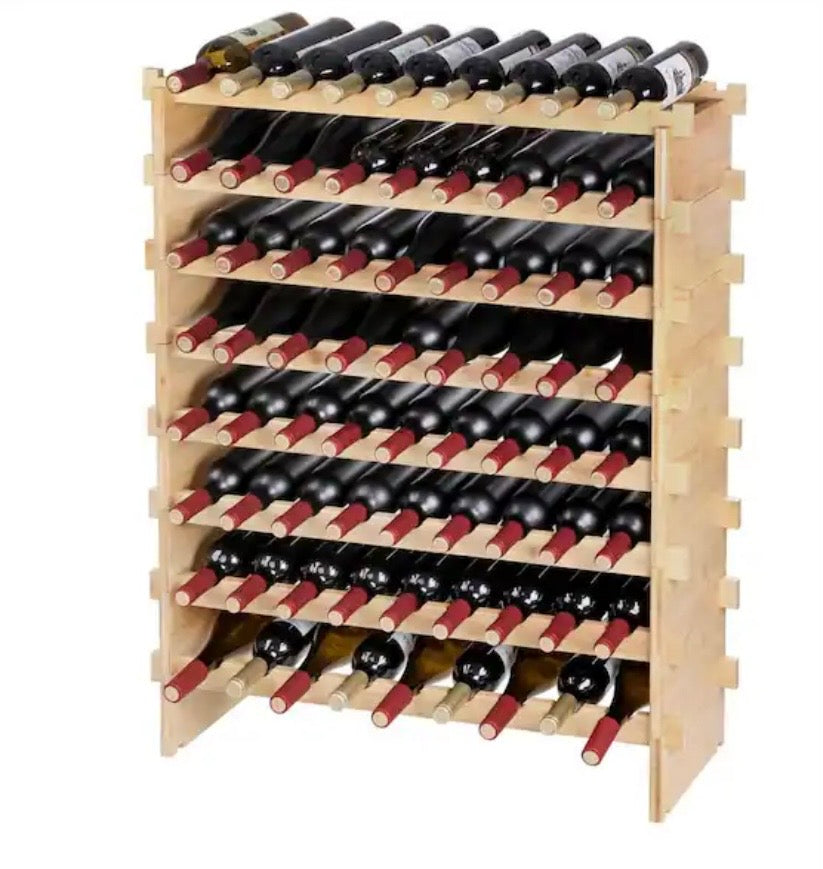 72-Bottle Freestanding Wines Holder Display Shelf 8-Tier Natural Color Storage Racks Stackable Modular Wine Rack