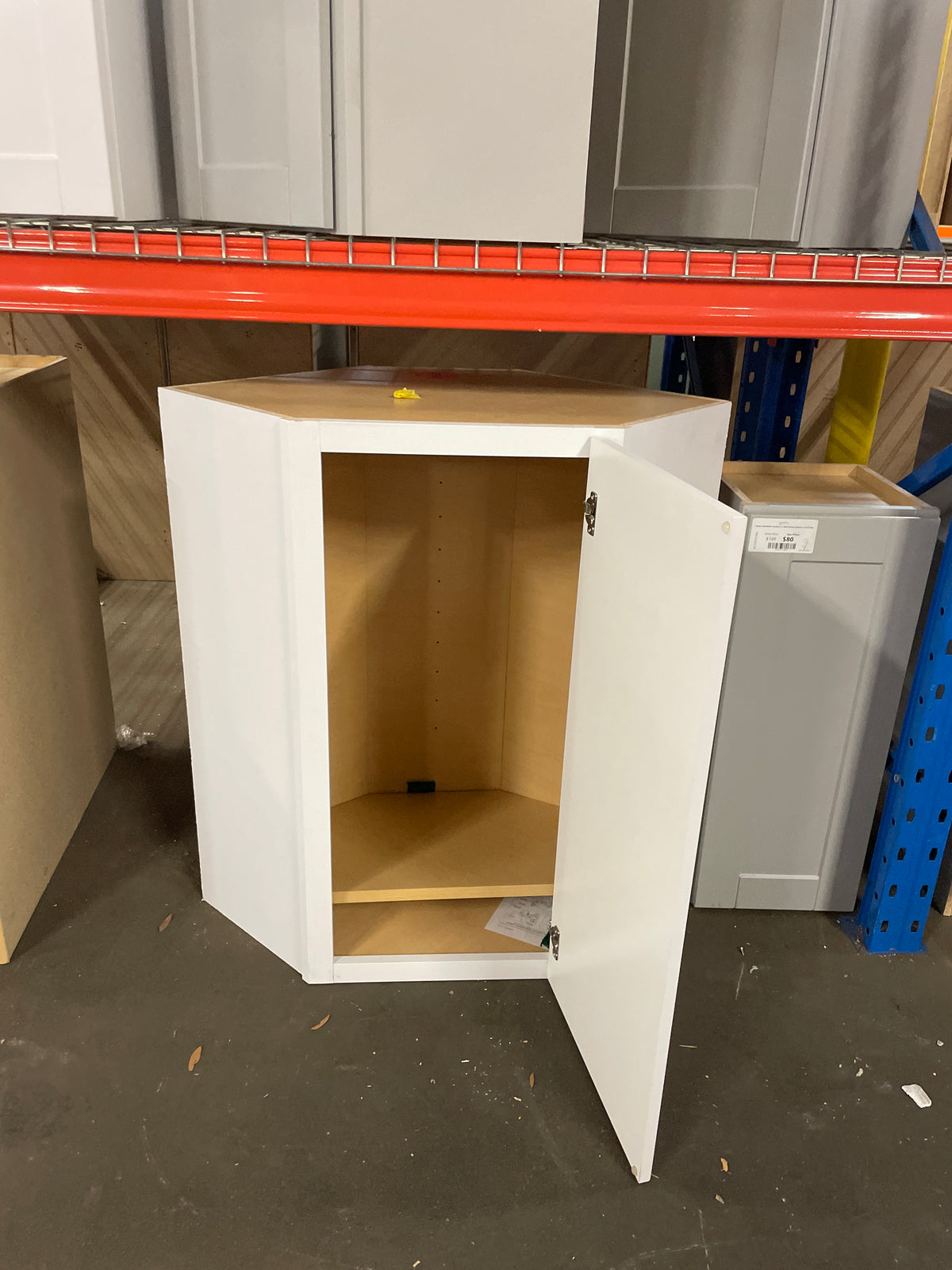 Shaker Satin White Stock Assembled Diagonal Corner Wall Kitchen Cabinet (24 in. x 36 in. x 12 in.)