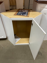 Hampton 24 in. W x 12 in. D x 30 in. H Assembled Diagonal Corner Wall Cabinet in Satin White