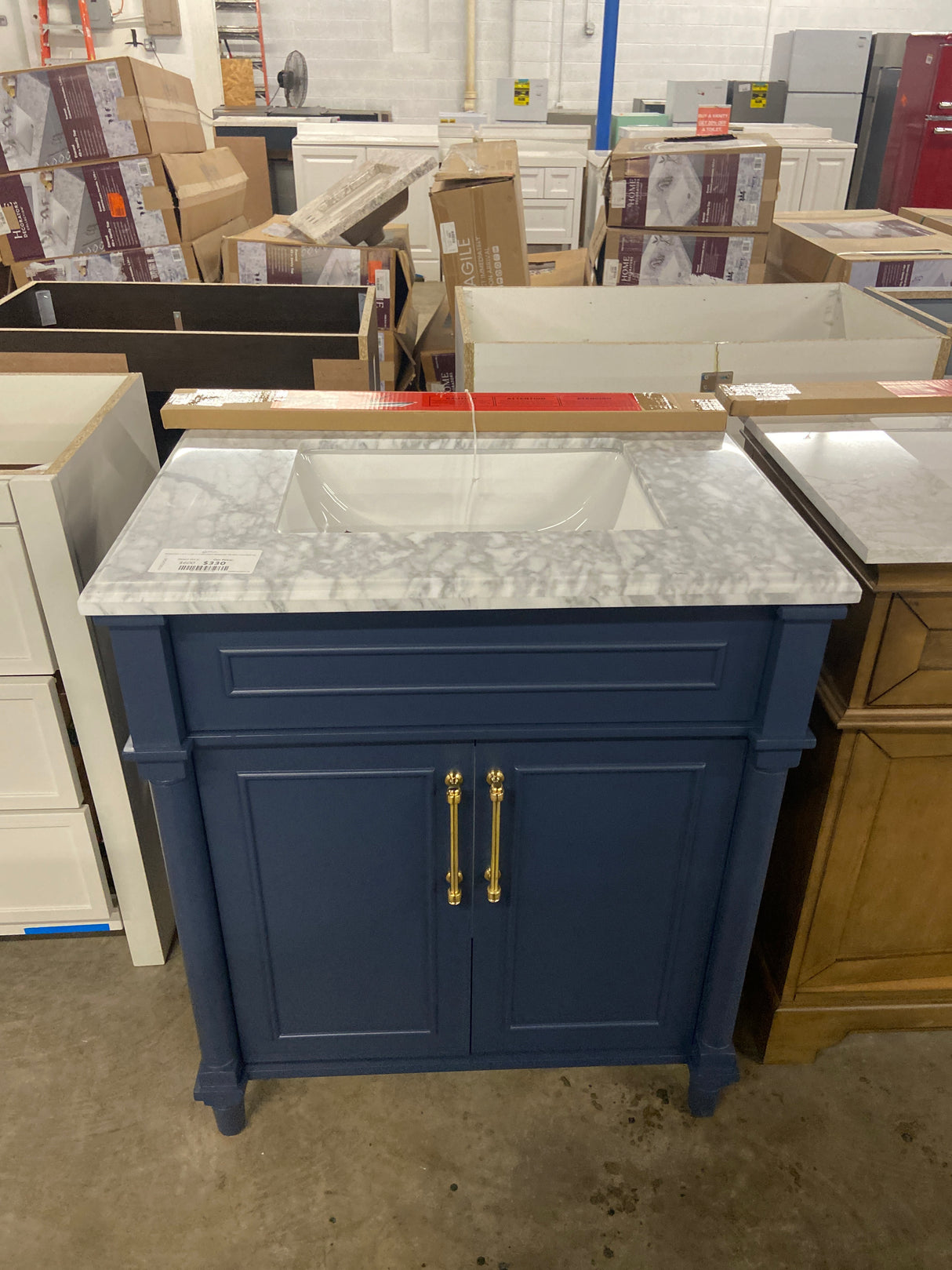 Aberdeen 30 in. x 22 in. D x 34.5 in. H Bath Vanity in Midnight Blue with White Carrara Marble Top