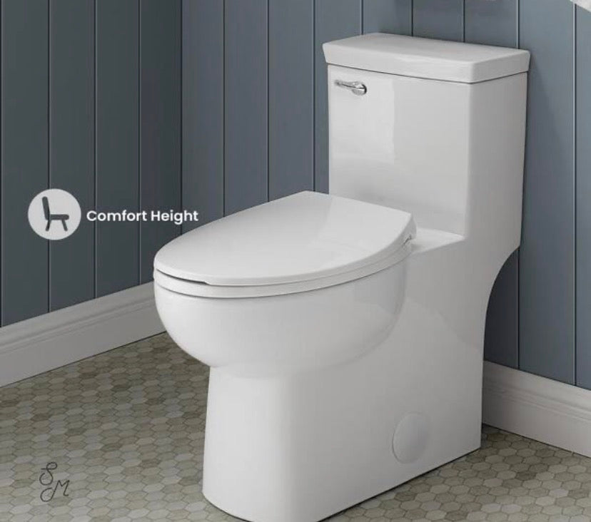 Classe 1-Piece 1.28 GPF Single Flush Handle Elongated Toilet in White Seat Included
