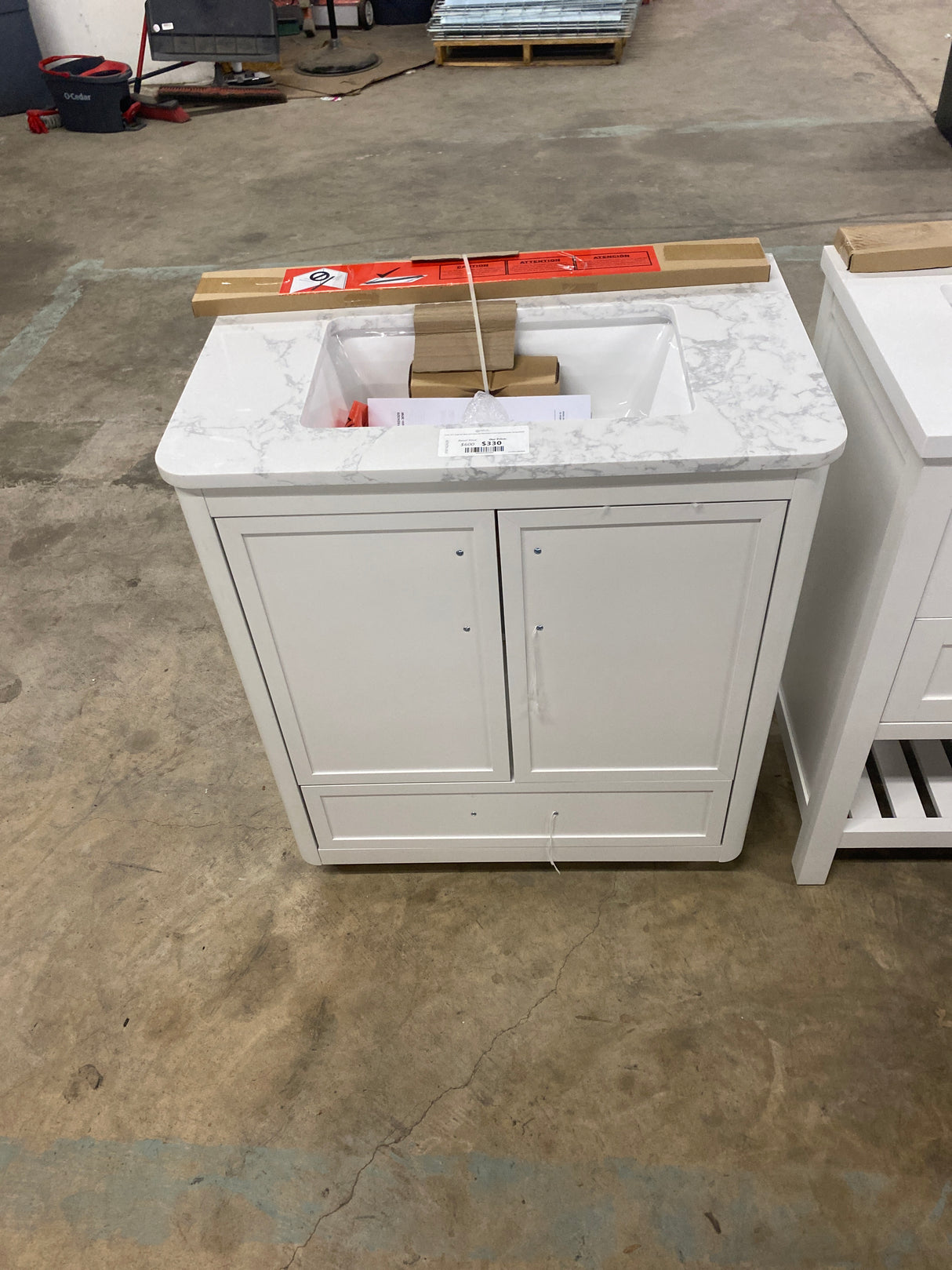 Tamsin 30 in. Single Sink White Bath Vanity with White Round Corner Engineered Marble Top (Assembled)