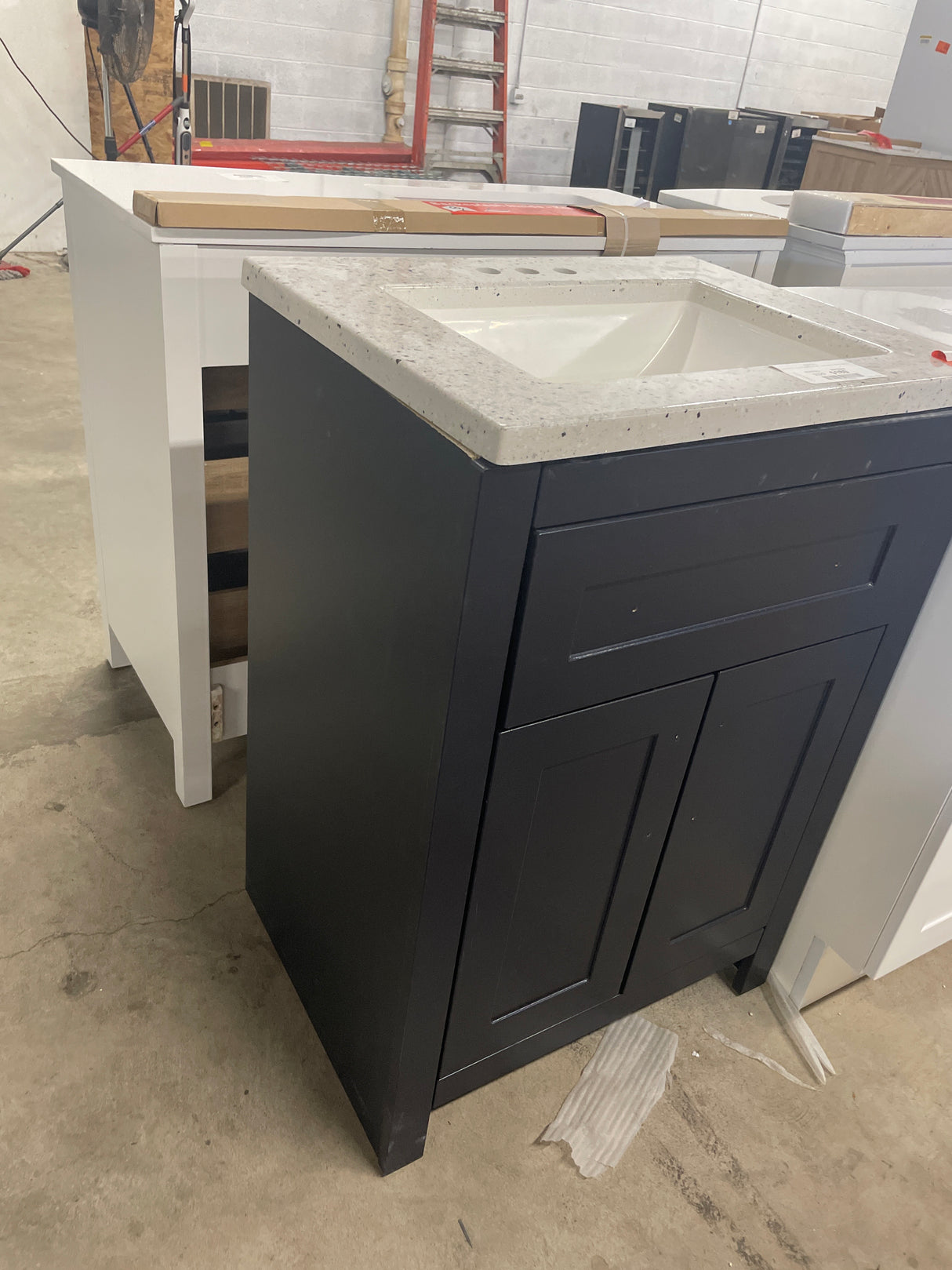 Clady 25 in. W x 19 in. D x 35 in. H Single Sink Bath Vanity in Deep Blue with Silver Ash Cultured Marble Top