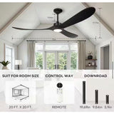 72 in. Indoor/Outdoor Farmhouse Black Ceiling Fans with Light and Remote, 3-Solid Wood Blades, 6-Adjustable Speeds