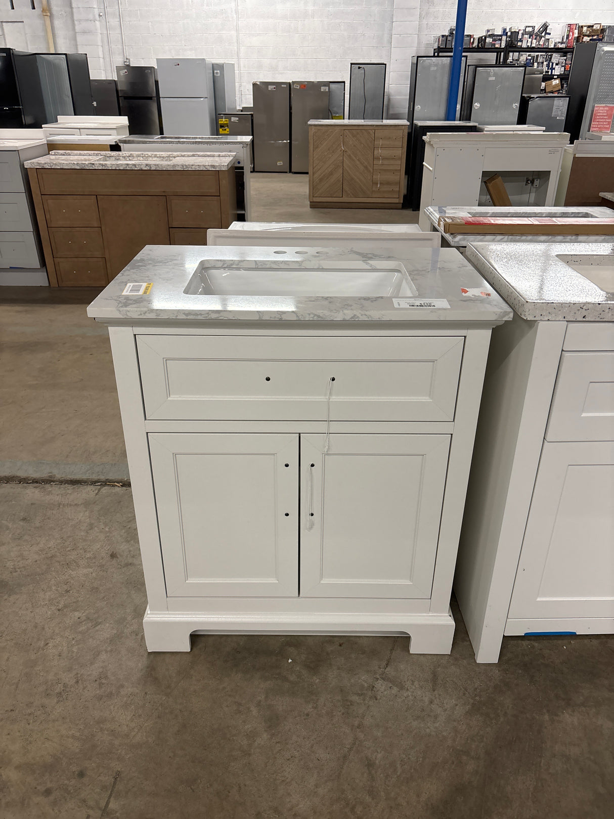 Doveton 30 in. W x 19 in. D x 34.5 in. H Single Sink Bath Vanity in White with White Engineered Stone Top