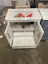 Tamsin 30 in. Single Sink White Bath Vanity with White Round Corner Engineered Marble Top (Assembled)