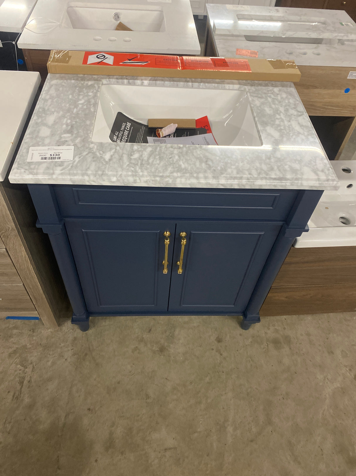 Aberdeen 30 in. x 22 in. D x 34.5 in. H Bath Vanity in Midnight Blue with White Carrara Marble Top