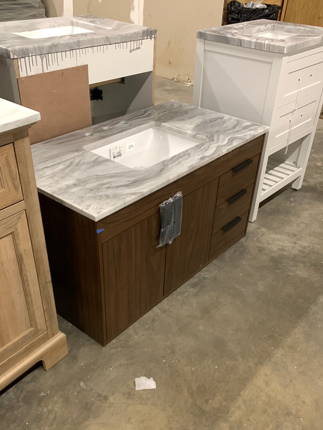 Simply Living 42 in. W x 22 in. D x 33.5 in. H Bath Vanity in Walnut with Ivory White Engineered Marble Top