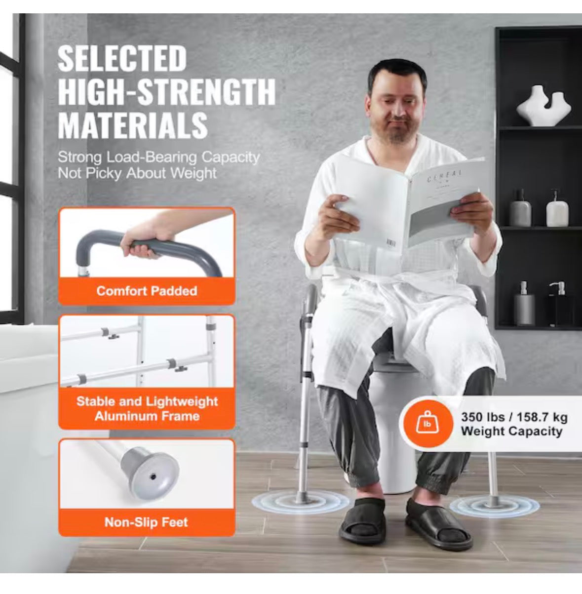 Raised Toilet Seat 7-Position Height Adjustment 19.3 - 25.2 in. 350 lbs. Weight Capacity Non- Electric Waterless Toilet