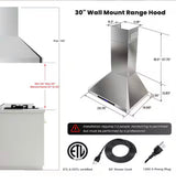 30 in. 900 CFM Convertible Wall Mount Downdraft in Stainless Steel Rounded Corners with Touch Control LCD and Remote
