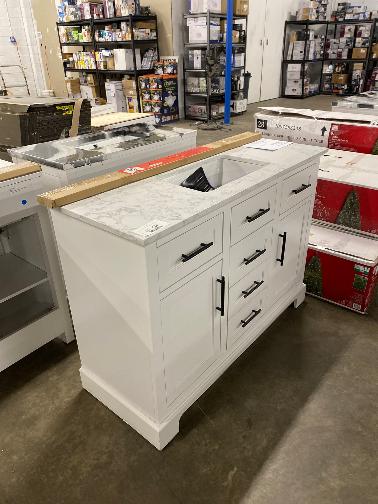 Doveton 48 in. W x 19 in. D x 34 in. H Single Sink Bath Vanity in White with White Engineered Marble Top