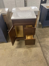 Sedgewood 24.5 in. W x 18.75 in. D x 34.375 in. H Single Sink Bath Vanity in Dark Cognac with Arctic Solid Surface Top