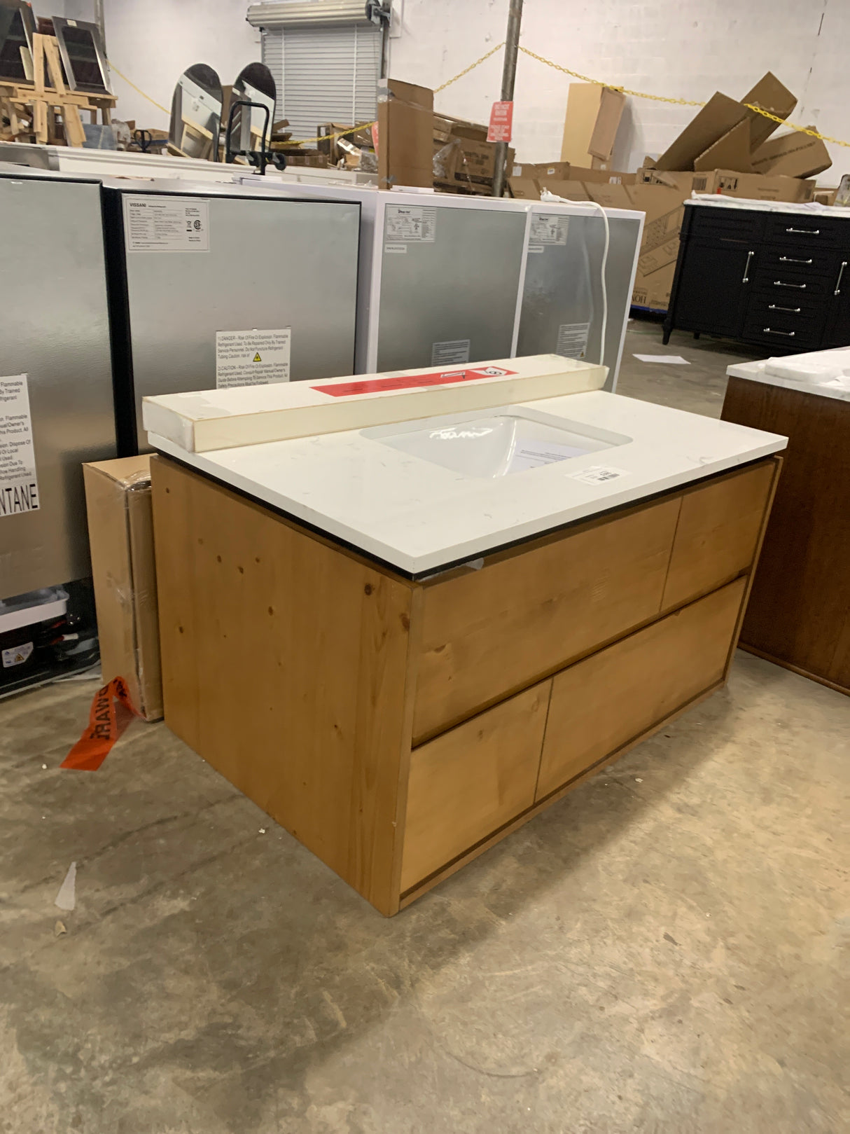 Ventford Reclaimed 36 in. Bath Vanity in Brushed Light Oak with Artificial Carrara Vanity Top with White Basin