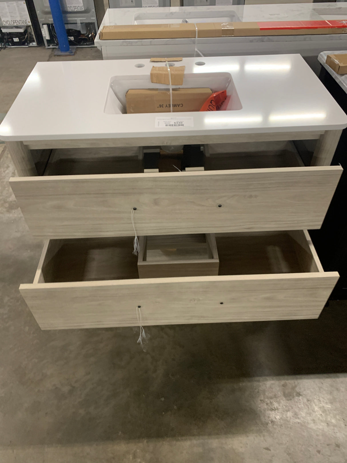 Camley 36 in. Single Sink Sandstorm Bath Vanity with White Engineered Stone Top (Assembled)