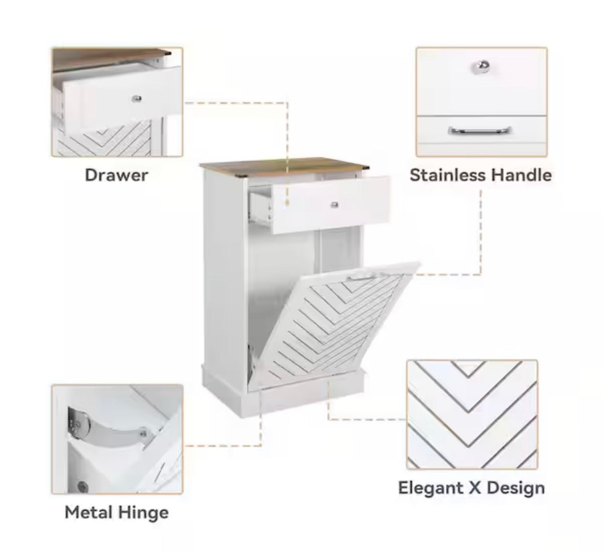20.5 in. W x 13.5 in. D x 36 in. H in White MDF Assemble Kitchen Cabinet with Drawer Recycling Trash Cabinet