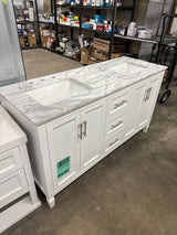 Stockham 61 in. Double Sink White Bath Vanity with Epoxied White Carrara Marble Top (Assembled)