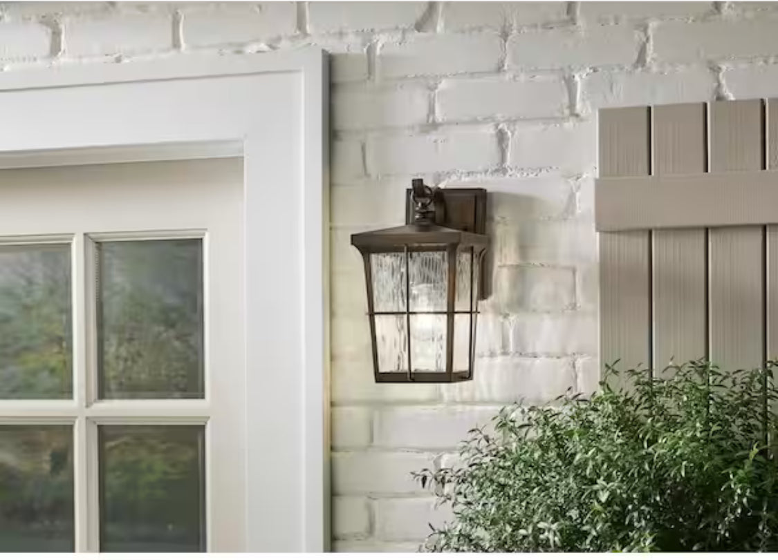 Barrington 11.25 in. 1-Light Golden Bronze Hardwired Outdoor Wall Light Lantern Sconce with Clear Water Glass