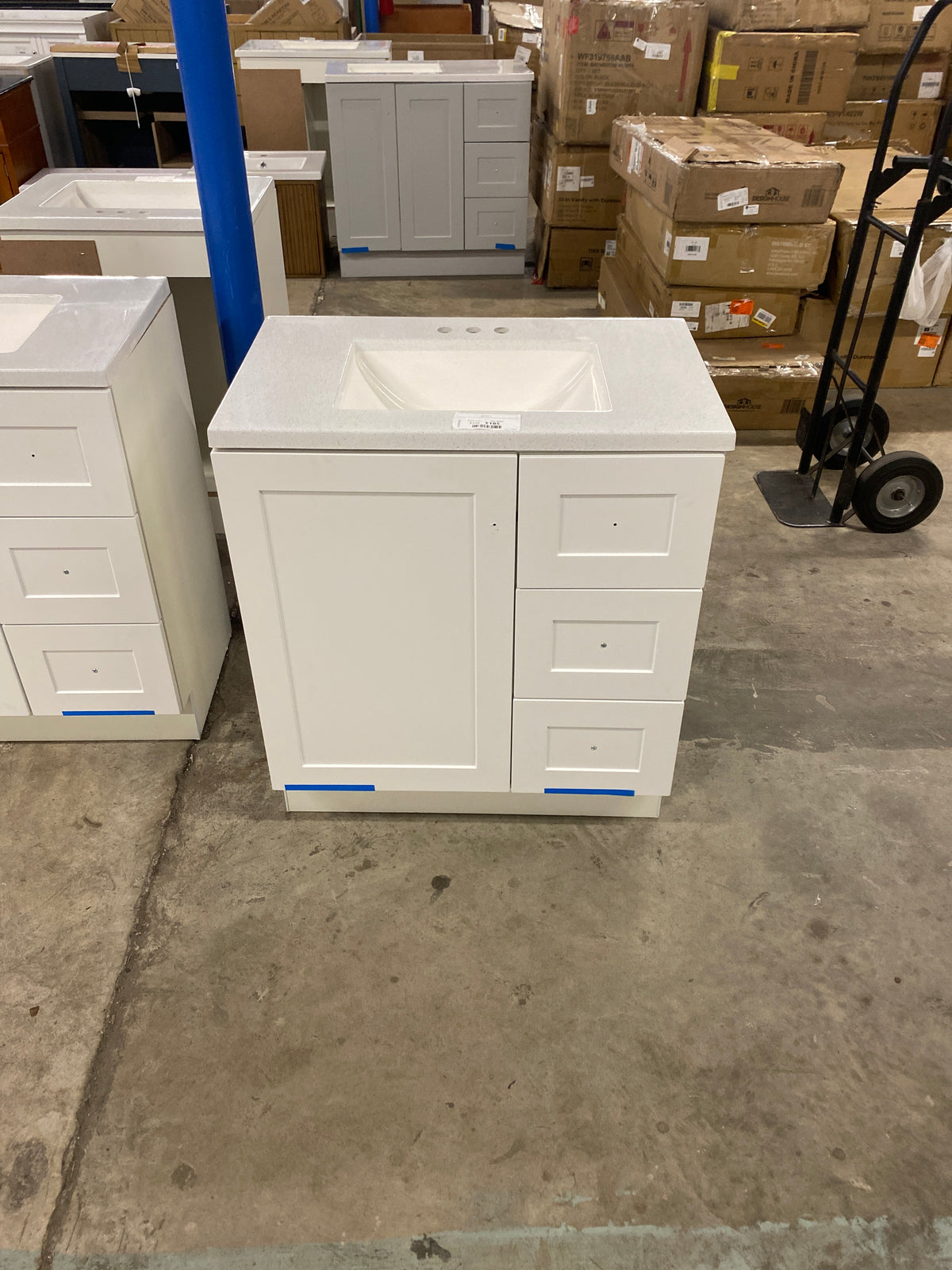 Bannister 31 in. W x 19 in. D x 35 in. H Single Sink Freestanding Bath Vanity in White with White Cultured Marble Top