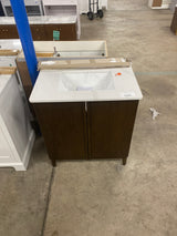 Sellan 31 in. Single Sink Freestanding Bathroom Vanity in Dark Walnut with Calacatta White Quartz Top (Assembled)