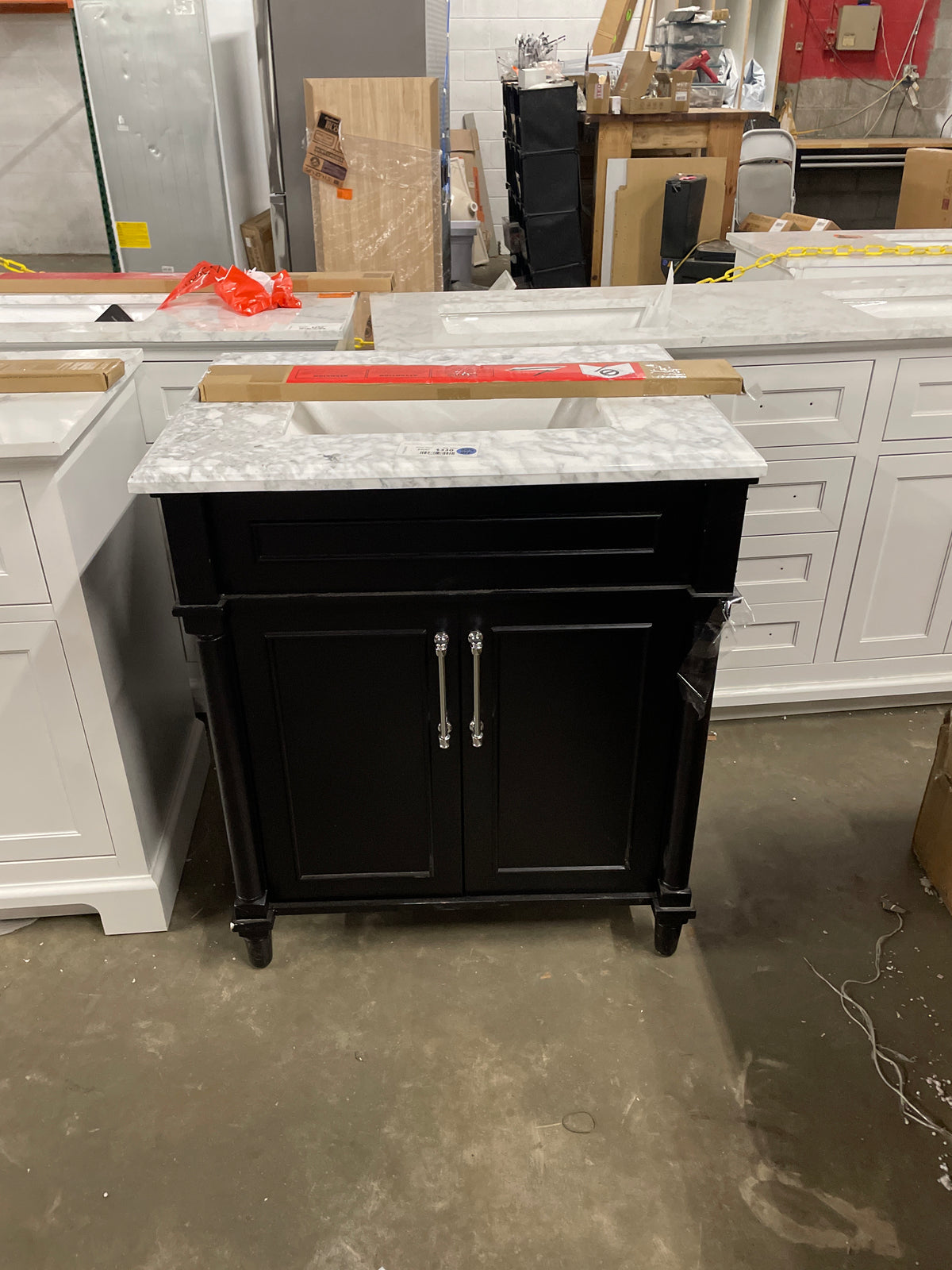 Aberdeen 30 in. W x 22 in. D x 34 in. H Single Sink Bath Vanity in Black with Carrara Marble Top (cracked)