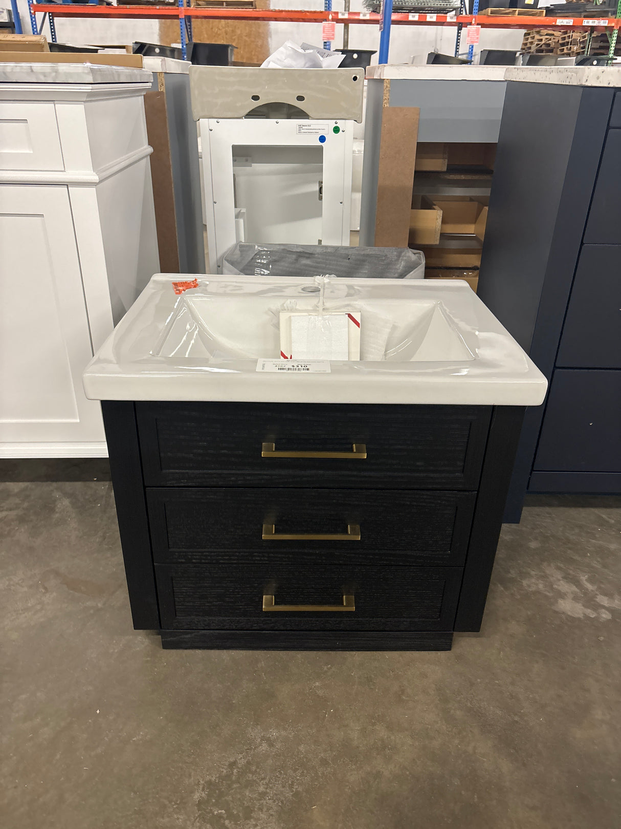 Oliver 24 in. W x 18 in. D x 34 in. H Bath Vanity in Black Oak with White Ceramic Vanity Top