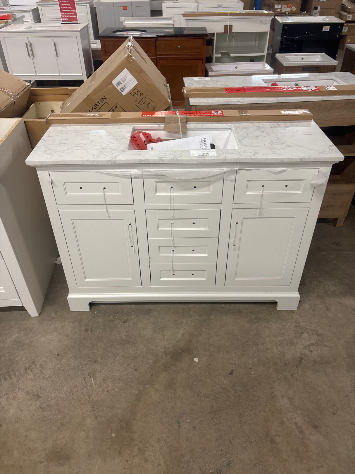 Doveton 48 in. W x 19 in. D x 34 in. H Single Sink Bath Vanity in White with White Engineered Marble Top