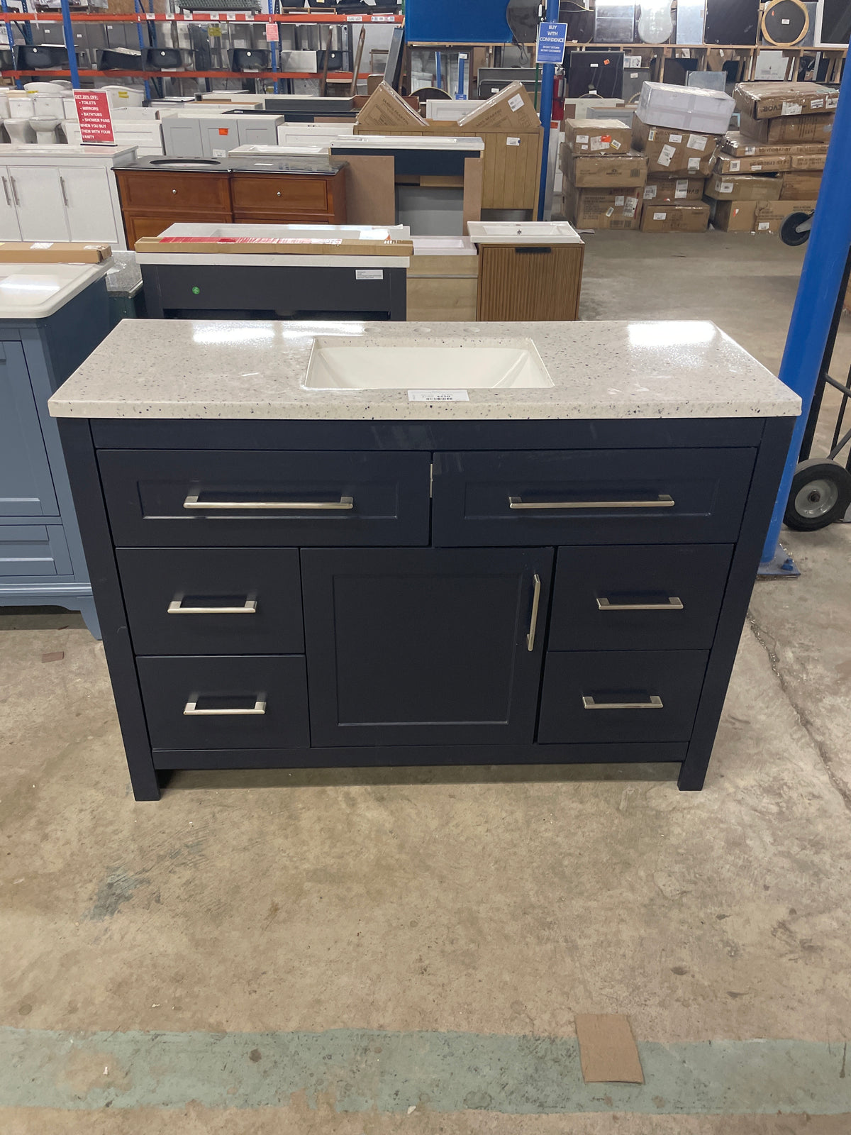 Clady 49 in. W x 19 in. D x 35 in. H Single Sink Bath Vanity in Deep Blue with Silver Ash Cultured Marble Top