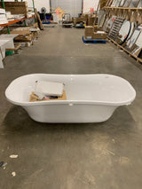 68 in. x 34 in. Acrylic Clawfoot Soaking Bathtub in Glossy White with Glossy White Clawfeet and Matte Pink Drain