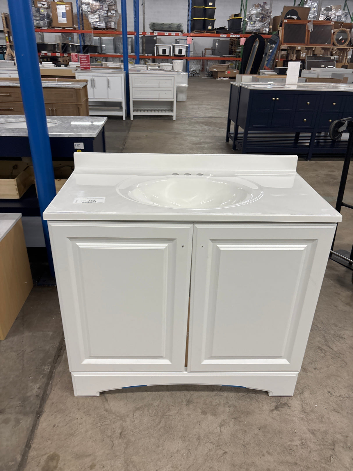 Glacier Bay 37 in. W x 19 in. D x 35 in. H Single Sink Freestanding Bath Vanity in White with White Cultured Marble Top