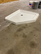 Foundations 38 in. L x 38 in. W Corner Shower Pan Base with Corner Drain in White