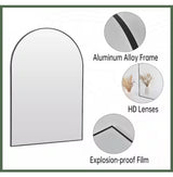 24 in. W x 36 in. H Arched Black Aluminum Alloy Framed Wall Mirror